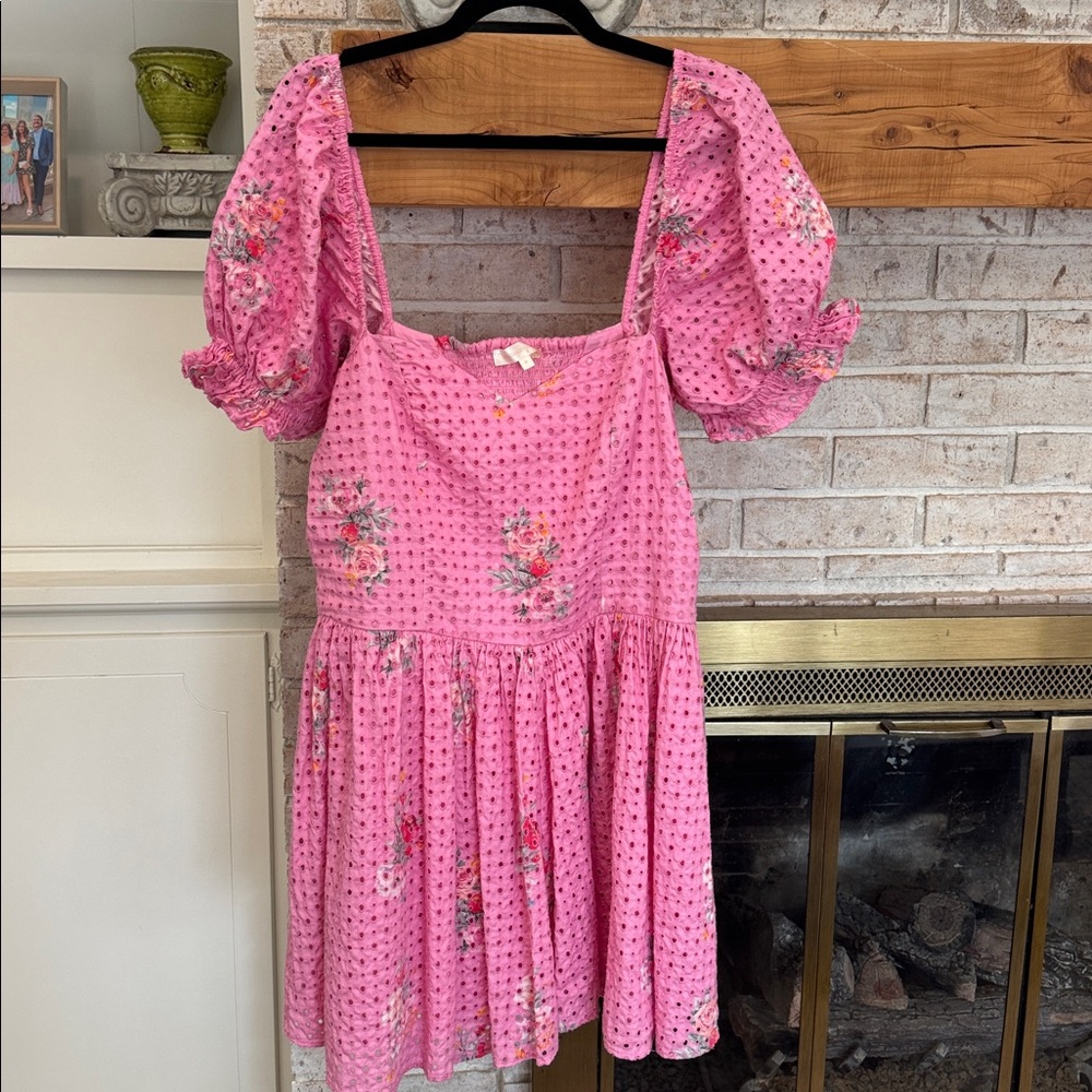 Loveshackfancy Pink Floral Puff Sleeve Dress
